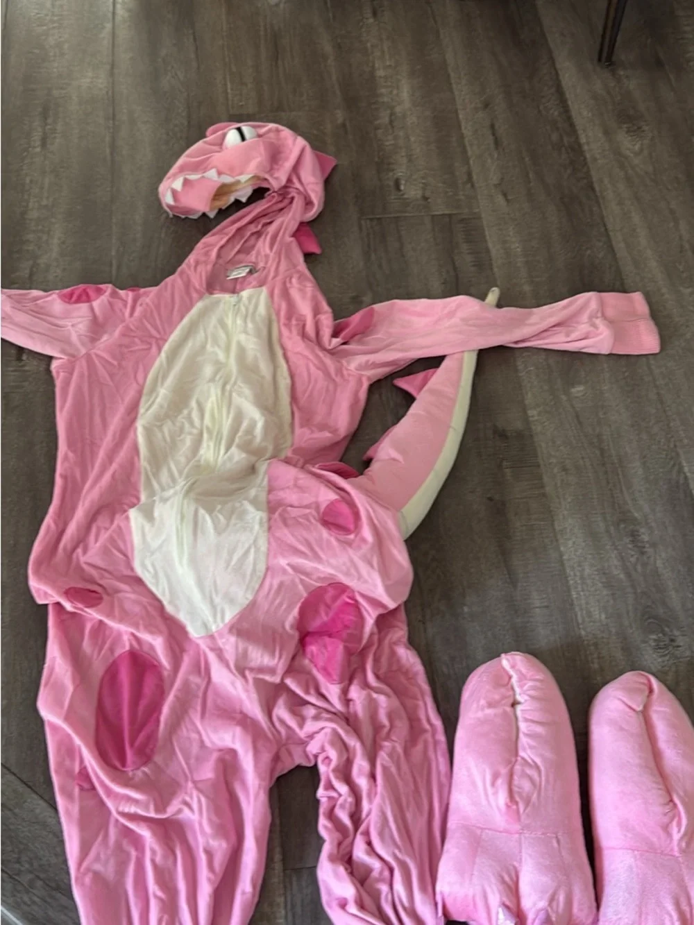Adult Pink Dinosaur Onesie Costume with Hood and Tail